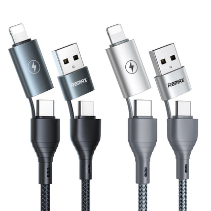 REMAX RC-011 1.2m 2.4A 4-in-1 USB to USB-C / Type-Cx2 + 8 Pin Fast Charging Data Cable(Silver) - Multifunction Cable by REMAX | Online Shopping South Africa | PMC Jewellery | Buy Now Pay Later Mobicred