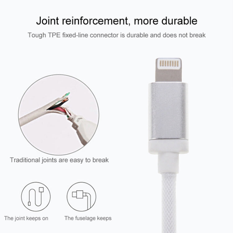 1m Net Style Metal Head 8 Pin to USB Data / Charger Cable(White) - Normal Style Cable by PMC Jewellery | Online Shopping South Africa | PMC Jewellery | Buy Now Pay Later Mobicred