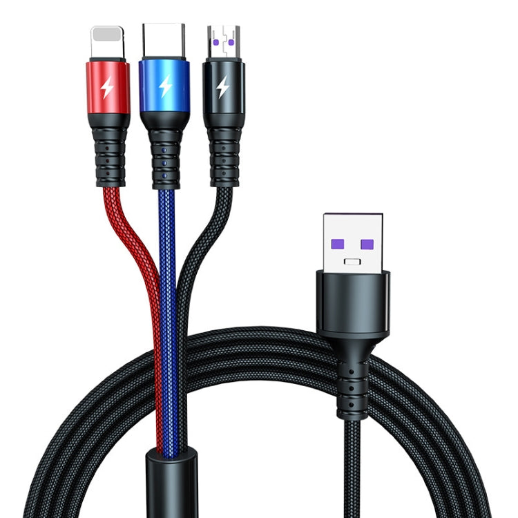 K061 1.2m 5A 3 in 1 USB to 8 Pin + USB-C / Type-C + Micro USB Round Fast Charging Data Cable - free shipping - PMC Jewellery - Order now!