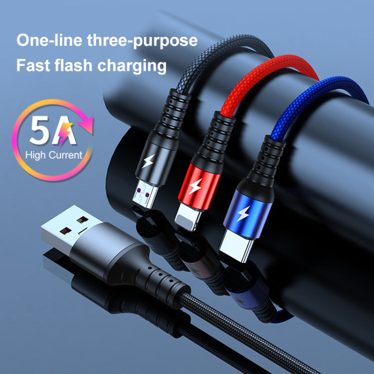 K061 1.2m 5A 3 in 1 USB to 8 Pin + USB-C / Type-C + Micro USB Round Fast Charging Data Cable - free shipping - PMC Jewellery - Order now!