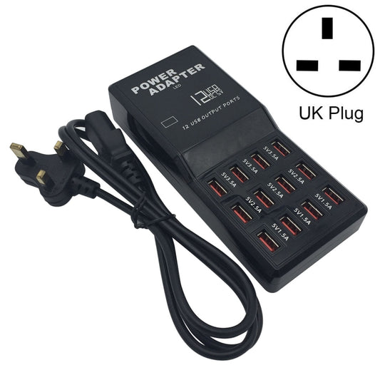 W-858 12A 12 Ports USB Fast Charging Dock Desktop Smart Charger AC100-240V, UK Plug (Black) - Multifunction Charger by PMC Jewellery | Online Shopping South Africa | PMC Jewellery | Buy Now Pay Later Mobicred