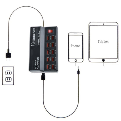 W-838 60W 10 Ports USB Fast Charging Dock Desktop Smart Charger AC100-240V, US Plug (Black) - Multifunction Charger by PMC Jewellery | Online Shopping South Africa | PMC Jewellery | Buy Now Pay Later Mobicred