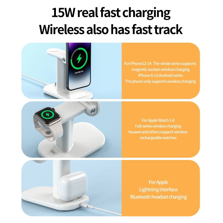 JJT-A70 15W 3 in 1 Multifunctional Magnetic Wireless Charging Holder (White) - Wireless Charger by PMC Jewellery | Online Shopping South Africa | PMC Jewellery | Buy Now Pay Later Mobicred