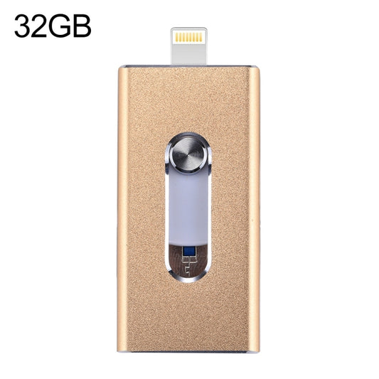 RQW-02 3 in 1 USB 2.0 & 8 Pin & Micro USB 32GB Flash Drive(Gold) - U Disk & Card Reader by PMC Jewellery | Online Shopping South Africa | PMC Jewellery | Buy Now Pay Later Mobicred