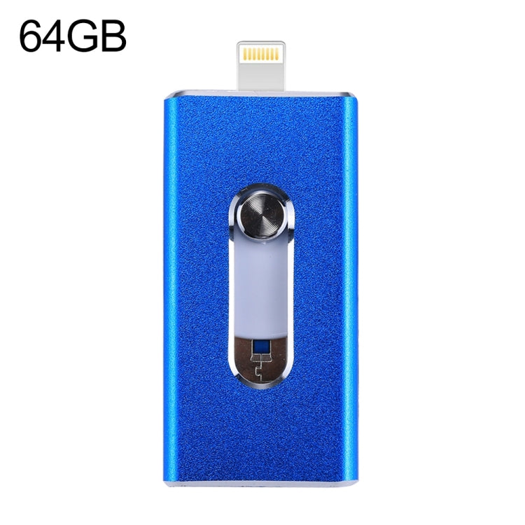 RQW-02 3 in 1 USB 2.0 & 8 Pin & Micro USB 64GB Flash Drive(Blue) - U Disk & Card Reader by PMC Jewellery | Online Shopping South Africa | PMC Jewellery | Buy Now Pay Later Mobicred