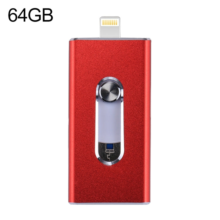 RQW-02 3 in 1 USB 2.0 & 8 Pin & Micro USB 64GB Flash Drive(Red) - U Disk & Card Reader by PMC Jewellery | Online Shopping South Africa | PMC Jewellery | Buy Now Pay Later Mobicred