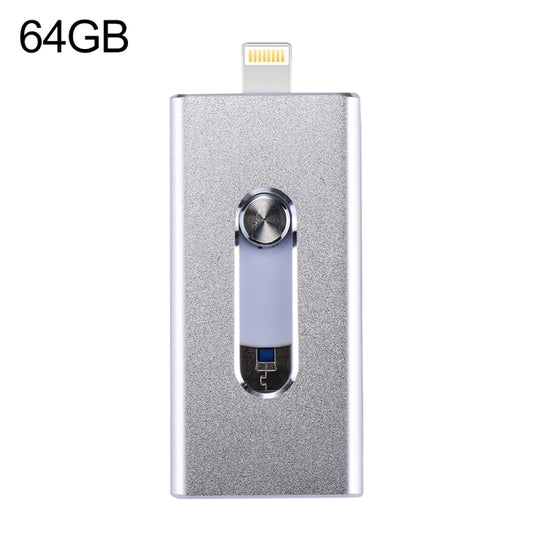 RQW-02 3 in 1 USB 2.0 & 8 Pin & Micro USB 64GB Flash Drive(Silver) - U Disk & Card Reader by PMC Jewellery | Online Shopping South Africa | PMC Jewellery | Buy Now Pay Later Mobicred