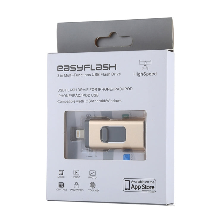 easyflash RQW-01B 3 in 1 USB 2.0 & 8 Pin & Micro USB 64GB Flash Drive(Gold) - free shipping - PMC Jewellery - Order now!