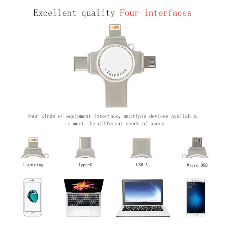 RQW-11S 4 in 1 USB 2.0 & 8 Pin & Micro USB & USB-C / Type-C 16GB Flash Drive - free shipping - PMC Jewellery - Order now!