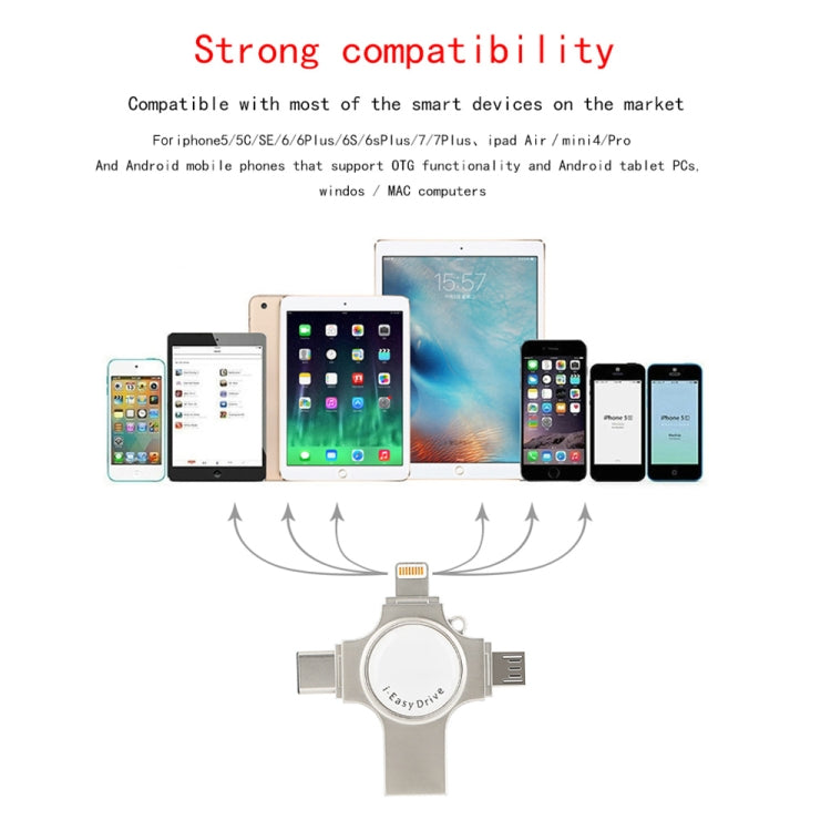 RQW-11S 4 in 1 USB 2.0 & 8 Pin & Micro USB & USB-C / Type-C 16GB Flash Drive - free shipping - PMC Jewellery - Order now!