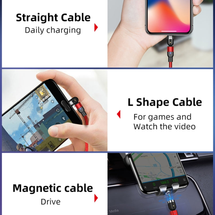 1m 2A Output 3 in 1 USB to 8 Pin + USB-C / Type-C + Micro USB Nylon Braided Rotate Magnetic Charging Cable (Red) - free shipping - PMC Jewellery - Order now!