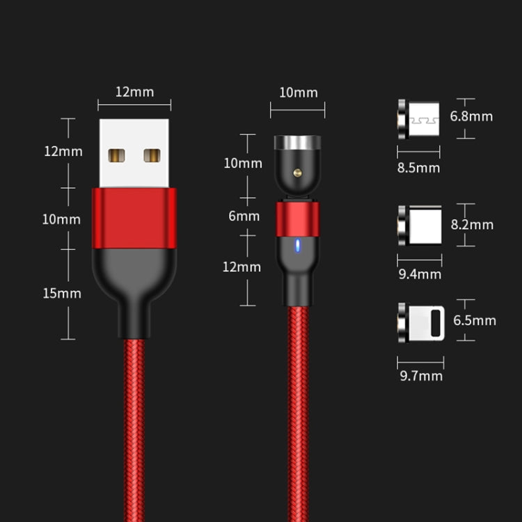 1m 2A Output 3 in 1 USB to 8 Pin + USB-C / Type-C + Micro USB Nylon Braided Rotate Magnetic Charging Cable (Red) - free shipping - PMC Jewellery - Order now!