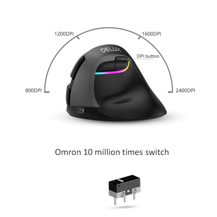 DELUX M618 Mini 2.4G Wireless 2400DPI USB Rechargeable Ergonomic Vertical Mouse(Grey) - free shipping - PMC Jewellery - Order now!