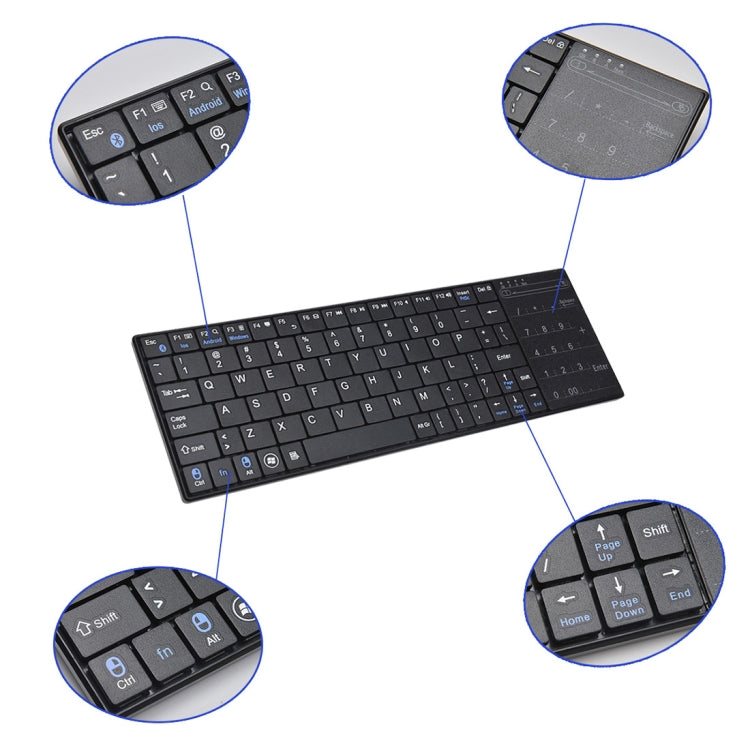 K-07 ABS Wireless Chargeable Bluetooth Touch Keyboard(Black) - free shipping - PMC Jewellery - Order now!
