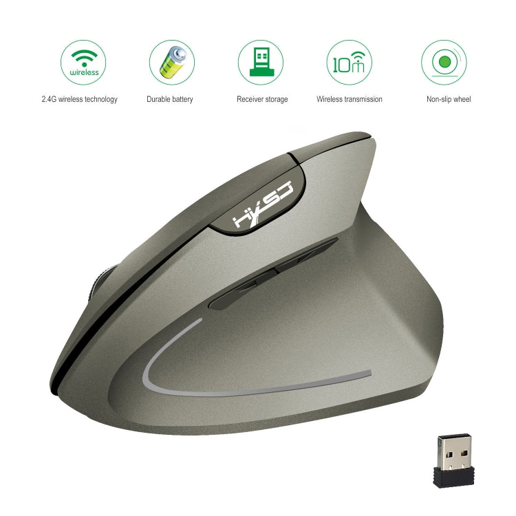 HXSJ T24 6 Buttons 2400 DPI 2.4G Wireless Vertical Ergonomic Mouse with USB Receiver(Grey) - free shipping - PMC Jewellery - Order now!