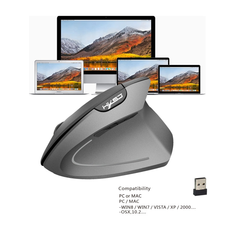 HXSJ T24 6 Buttons 2400 DPI 2.4G Wireless Vertical Ergonomic Mouse with USB Receiver(Grey) - free shipping - PMC Jewellery - Order now!