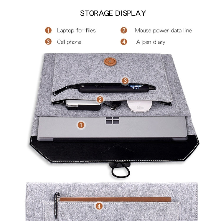ND06 Multi-purpose Felt Button Laptop Inner Bag for 15.4 inch Laptop(Black) - 15 inch by PMC TechLife | Online Shopping South Africa | PMC TechLife | Buy Now Pay Later Mobicred