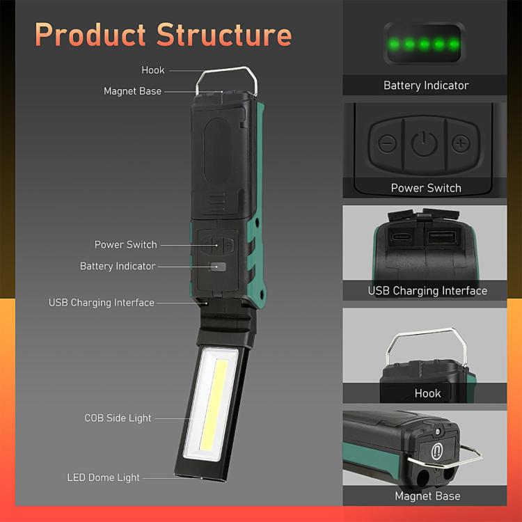 ES106 IP44 Waterproof COB Work Light USB Rechargeable Emergency Flashlight - Camping Lighting by PMc TechLife | Online Shopping South Africa | PMc TechLife | Buy Now Pay Later Mobicred