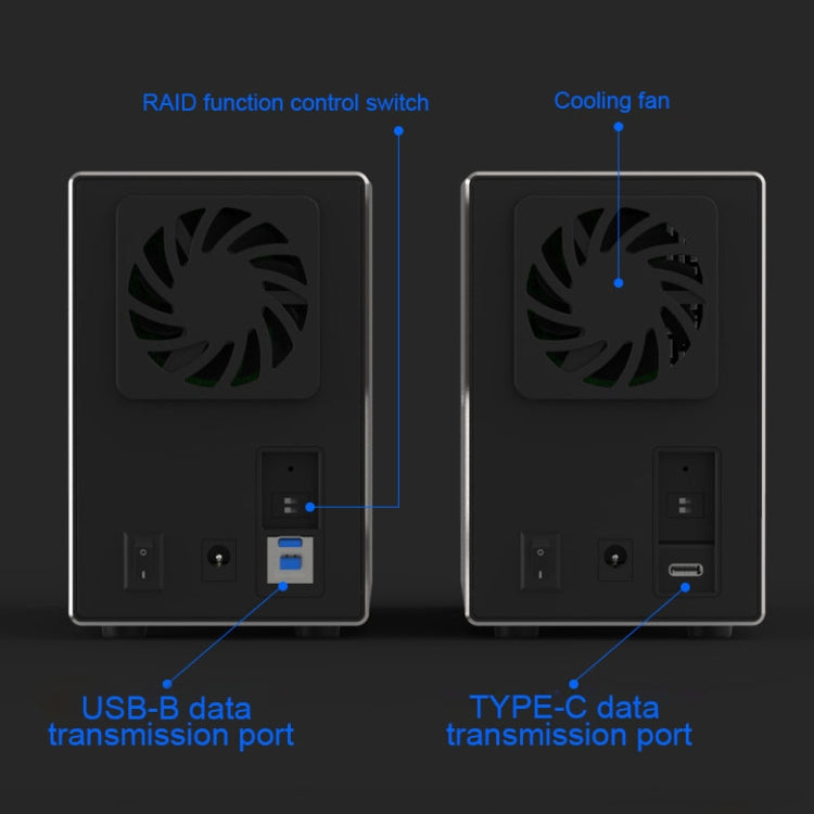 Blueendless Type-C / USB-C Interface 3.5 inch 2 Bay RAID Combination Array HDD External Enclosure (UK Plug) - HDD Enclosure by Blueendless | Online Shopping South Africa | PMC Jewellery | Buy Now Pay Later Mobicred