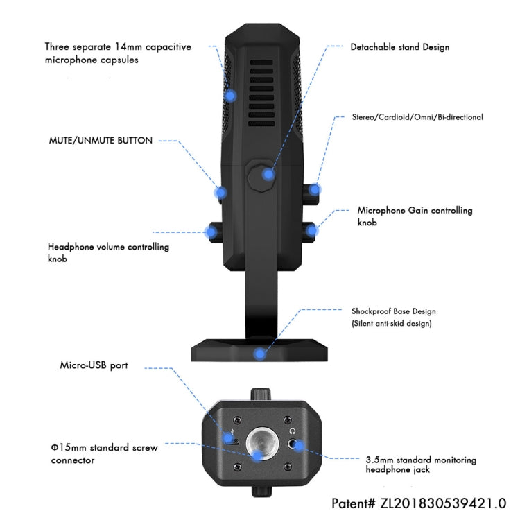 Yanmai SF-900 Multi-function Four Directivity Studio Recording Condenser Microphone with Desktop Stand(Black) - Microphone by Yanmai | Online Shopping South Africa | PMC Jewellery | Buy Now Pay Later Mobicred