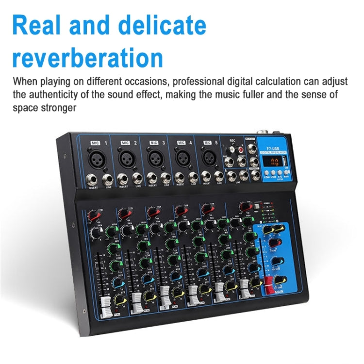 F7 Home 7-channel Bluetooth USB Reverb Mixer, EU Plug(Black) - Live Sound Effects Processors by PMC Jewellery | Online Shopping South Africa | PMC Jewellery | Buy Now Pay Later Mobicred