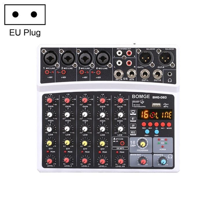 BMG-06D 6-channel Live Mixer Mobile Phone Bluetooth Sound Card Digital 16DSP Reverb Effect, EU Plug(White) - Live Sound Effects Processors by PMC Jewellery | Online Shopping South Africa | PMC Jewellery | Buy Now Pay Later Mobicred