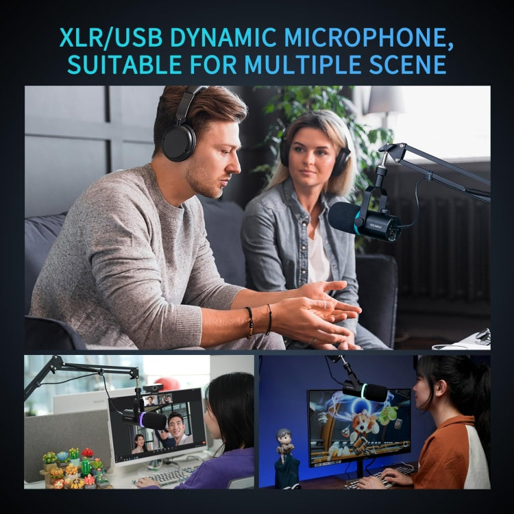 FEELWORLD PM1 XLR/USB Dynamic Microphone for Podcasting Recording Gaming Live Streaming (Black) - Microphone by FEELWORLD | Online Shopping South Africa | PMC TechLife | Buy Now Pay Later Mobicred
