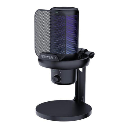 FEELWORLD VM1 USB Condenser Gaming Microphone for Streaming Noise Cancellation Mute RGB Light Desktop Stand (Black) - Microphone by FEELWORLD | Online Shopping South Africa | PMC Jewellery | Buy Now Pay Later Mobicred