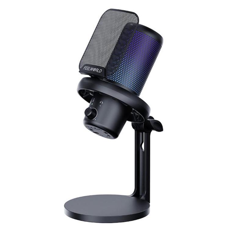 FEELWORLD VM1 USB Condenser Gaming Microphone for Streaming Noise Cancellation Mute RGB Light Desktop Stand (Black) - Microphone by FEELWORLD | Online Shopping South Africa | PMC Jewellery | Buy Now Pay Later Mobicred