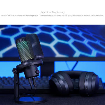 FEELWORLD VM1 USB Condenser Gaming Microphone for Streaming Noise Cancellation Mute RGB Light Desktop Stand (Black) - Microphone by FEELWORLD | Online Shopping South Africa | PMC Jewellery | Buy Now Pay Later Mobicred