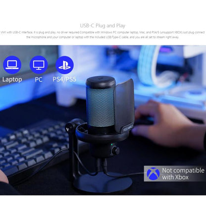 FEELWORLD VM1 USB Condenser Gaming Microphone for Streaming Noise Cancellation Mute RGB Light Desktop Stand (Black) - Microphone by FEELWORLD | Online Shopping South Africa | PMC Jewellery | Buy Now Pay Later Mobicred