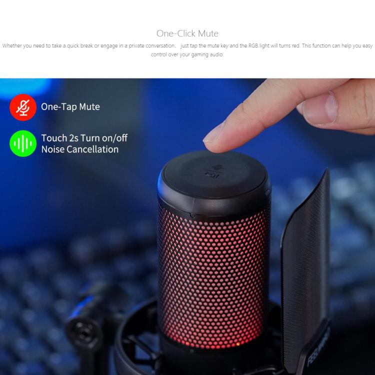 FEELWORLD VM1 USB Condenser Gaming Microphone for Streaming Noise Cancellation Mute RGB Light Desktop Stand (Black) - Microphone by FEELWORLD | Online Shopping South Africa | PMC Jewellery | Buy Now Pay Later Mobicred