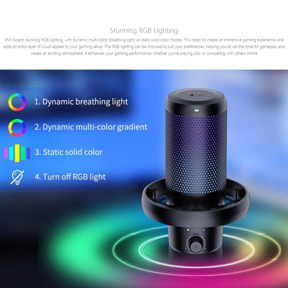 FEELWORLD VM1 USB Condenser Gaming Microphone for Streaming Noise Cancellation Mute RGB Light Desktop Stand (Black) - Microphone by FEELWORLD | Online Shopping South Africa | PMC Jewellery | Buy Now Pay Later Mobicred