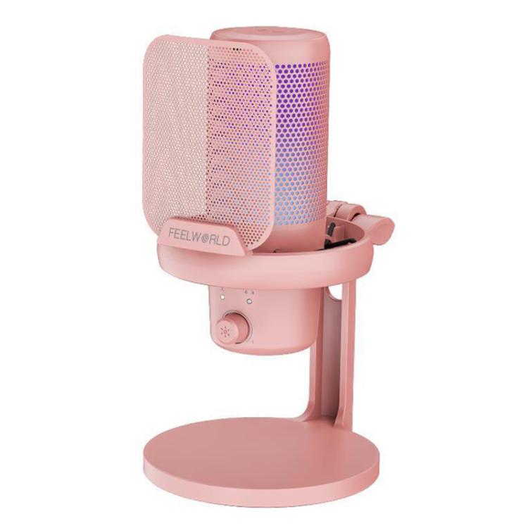 FEELWORLD VM1 USB Condenser Gaming Microphone for Streaming Noise Cancellation Mute RGB Light Desktop Stand (Pink) - Microphone by FEELWORLD | Online Shopping South Africa | PMC Jewellery | Buy Now Pay Later Mobicred