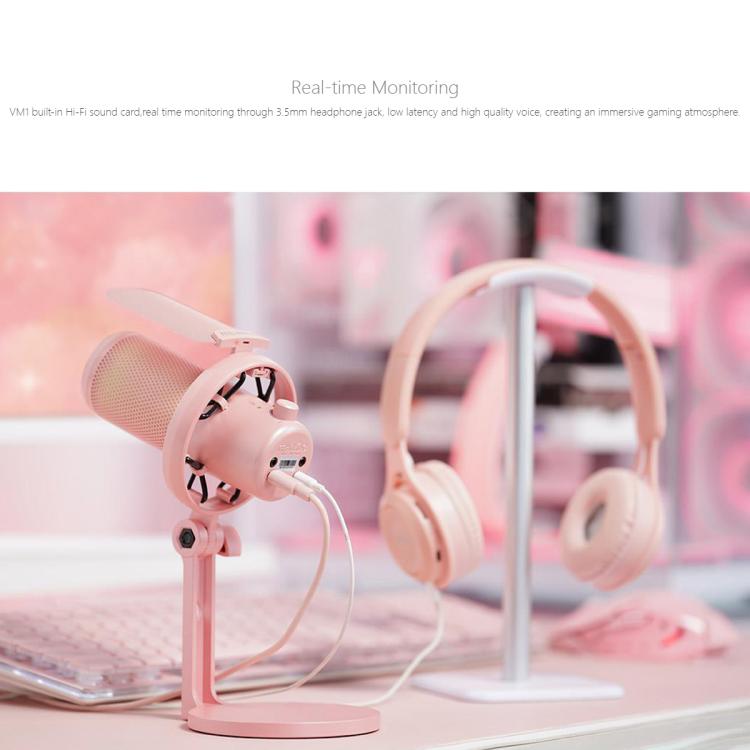 FEELWORLD VM1 USB Condenser Gaming Microphone for Streaming Noise Cancellation Mute RGB Light Desktop Stand (Pink) - Microphone by FEELWORLD | Online Shopping South Africa | PMC Jewellery | Buy Now Pay Later Mobicred