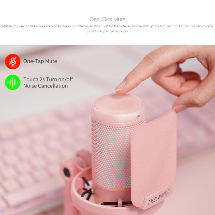 FEELWORLD VM1 USB Condenser Gaming Microphone for Streaming Noise Cancellation Mute RGB Light Desktop Stand (Pink) - Microphone by FEELWORLD | Online Shopping South Africa | PMC Jewellery | Buy Now Pay Later Mobicred