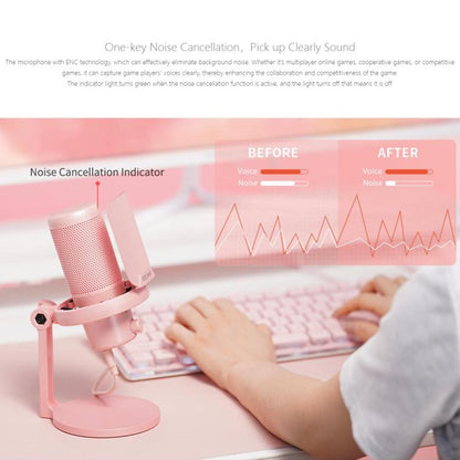 FEELWORLD VM1 USB Condenser Gaming Microphone for Streaming Noise Cancellation Mute RGB Light Desktop Stand (Pink) - Microphone by FEELWORLD | Online Shopping South Africa | PMC Jewellery | Buy Now Pay Later Mobicred