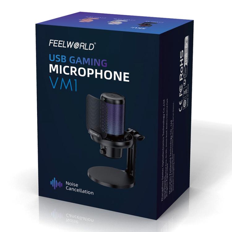 FEELWORLD VM1 USB Condenser Gaming Microphone for Streaming Noise Cancellation Mute RGB Light Desktop Stand (Pink) - Microphone by FEELWORLD | Online Shopping South Africa | PMC Jewellery | Buy Now Pay Later Mobicred