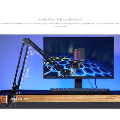 FEELWORLD VM1 USB Condenser Gaming Microphone for Streaming Noise Cancellation Mute RGB Light Boom Arm Stand (Black) - Microphone by FEELWORLD | Online Shopping South Africa | PMC Jewellery | Buy Now Pay Later Mobicred