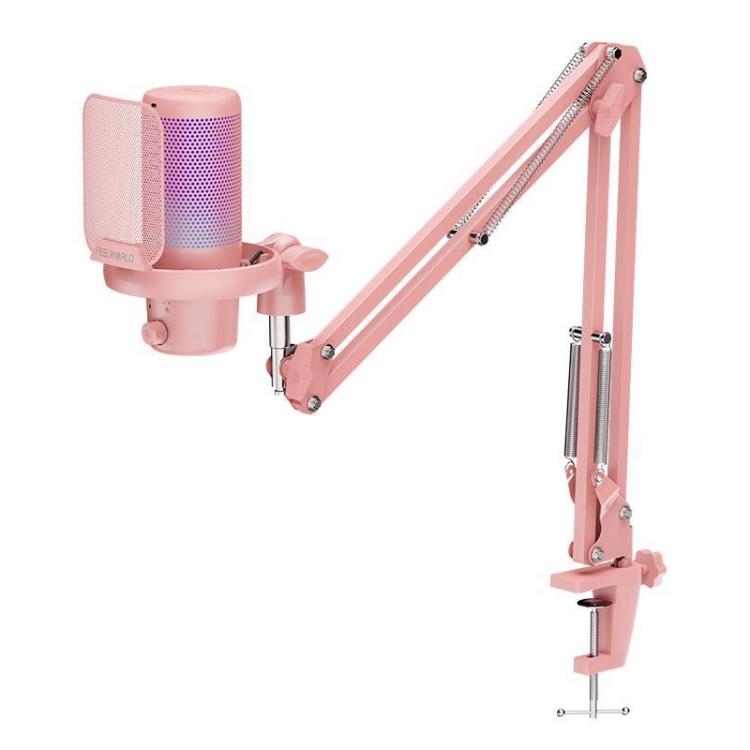 FEELWORLD VM1 USB Condenser Gaming Microphone for Streaming Noise Cancellation Mute RGB Light Boom Arm Stand (Pink) - Microphone by FEELWORLD | Online Shopping South Africa | PMC Jewellery | Buy Now Pay Later Mobicred