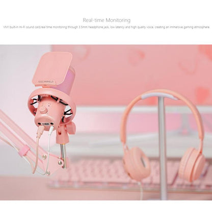 FEELWORLD VM1 USB Condenser Gaming Microphone for Streaming Noise Cancellation Mute RGB Light Boom Arm Stand (Pink) - Microphone by FEELWORLD | Online Shopping South Africa | PMC Jewellery | Buy Now Pay Later Mobicred