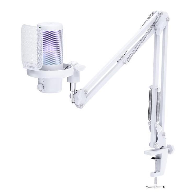 FEELWORLD VM1 USB Condenser Gaming Microphone for Streaming Noise Cancellation Mute RGB Light Boom Arm Stand (White) - Microphone by FEELWORLD | Online Shopping South Africa | PMC Jewellery | Buy Now Pay Later Mobicred