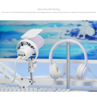 FEELWORLD VM1 USB Condenser Gaming Microphone for Streaming Noise Cancellation Mute RGB Light Boom Arm Stand (White) - Microphone by FEELWORLD | Online Shopping South Africa | PMC Jewellery | Buy Now Pay Later Mobicred