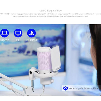 FEELWORLD VM1 USB Condenser Gaming Microphone for Streaming Noise Cancellation Mute RGB Light Boom Arm Stand (White) - Microphone by FEELWORLD | Online Shopping South Africa | PMC Jewellery | Buy Now Pay Later Mobicred