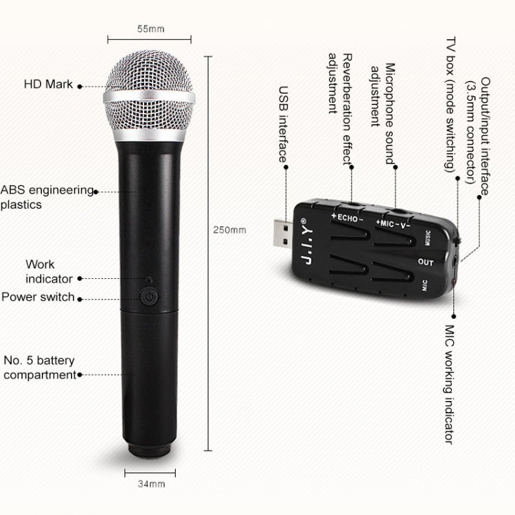 J.I.Y 2 in 1 K Song Wireless Microphones for TV PC with Audio Card USB Receiver (Black) - Microphone by PMC Jewellery | Online Shopping South Africa | PMC Jewellery | Buy Now Pay Later Mobicred