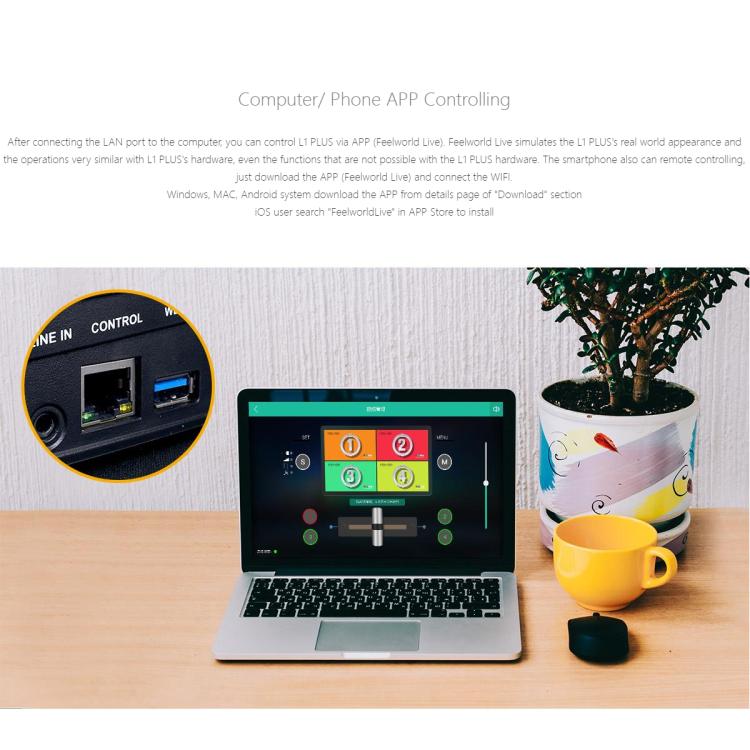 FEELWORLD L1 PLUS Multi-camera Video Mixer Switcher Touch Screen PTZ Control USB3.0 Fast Streaming Switcher (EU Plug) - Live Sound Effects Processors by FEELWORLD | Online Shopping South Africa | PMc TechLife | Buy Now Pay Later Mobicred