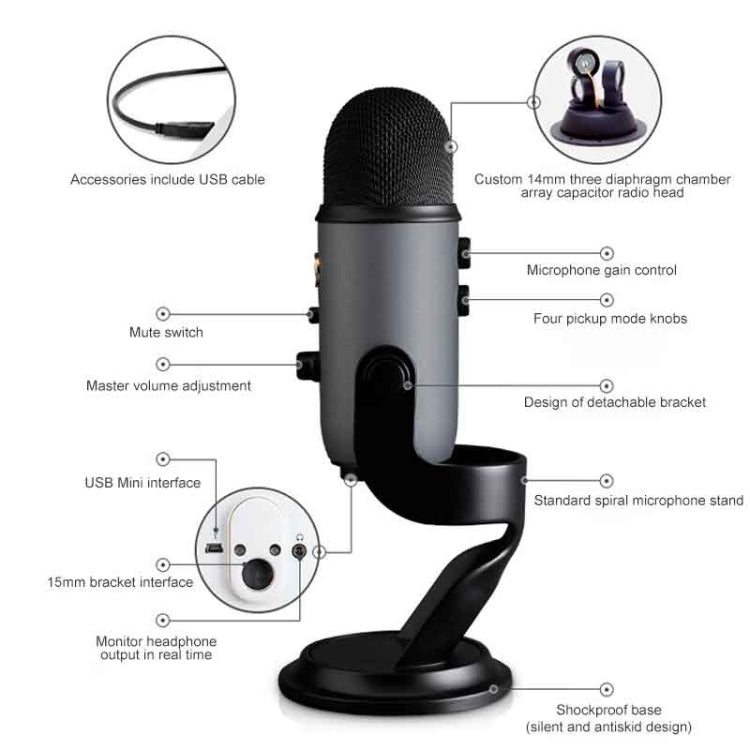 Logitech Blue Yeti USB Condenser Microphone(Black) - Microphone by Logitech | Online Shopping South Africa | PMC Jewellery | Buy Now Pay Later Mobicred