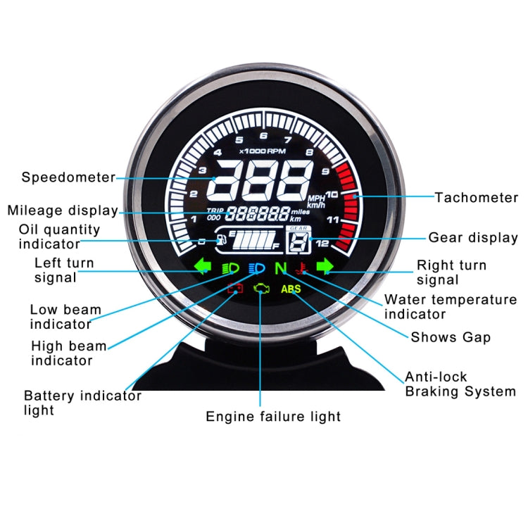 Universal Motorcycle Modified Multi-functional LED Digital Meter Indicator Light Tachometer Odometer Speedometer Oil Meter - Others by PMC TechLife | Online Shopping South Africa | PMC TechLife | Buy Now Pay Later Mobicred