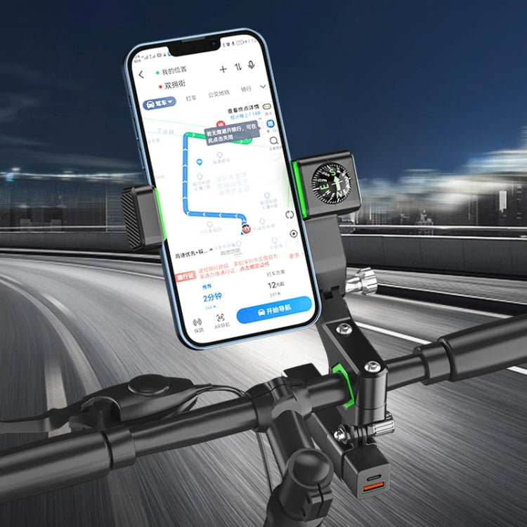 Motorcycle Spherical Compass Phone Holder, Handlebar with Light (Green) - Holder by PMC TechLife | Online Shopping South Africa | PMC TechLife | Buy Now Pay Later Mobicred