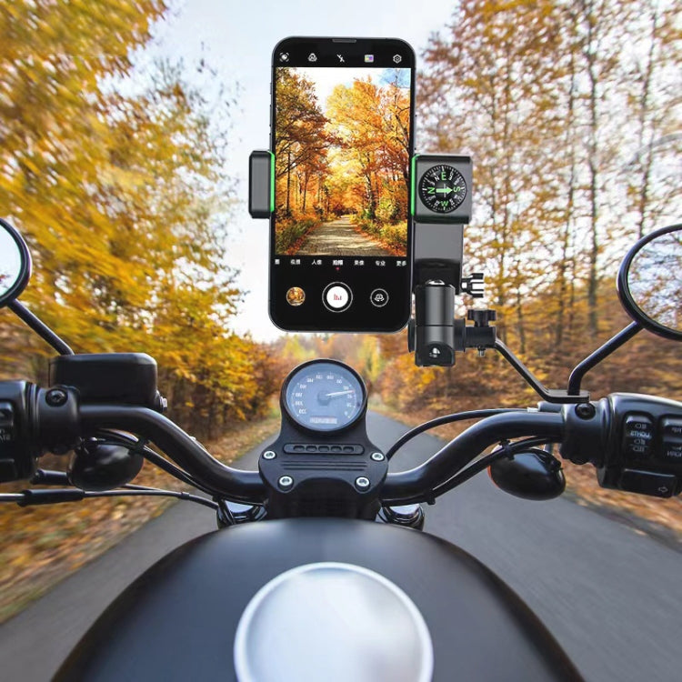 Motorcycle Spherical Compass Phone Holder, Rearview Mirror without Light (Green) - Holder by PMC TechLife | Online Shopping South Africa | PMC TechLife | Buy Now Pay Later Mobicred